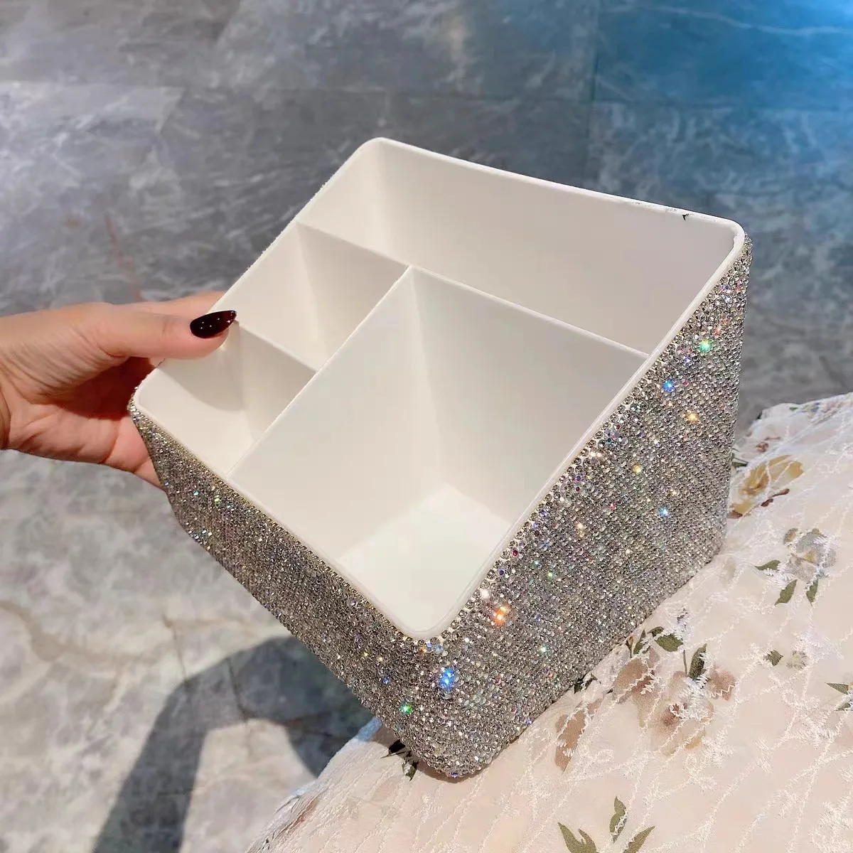 Sparkling Rhinestones Remote Control Organizer TV Remote Holder Table Desktop Storage Box Desk Stationery Sundries Organizer