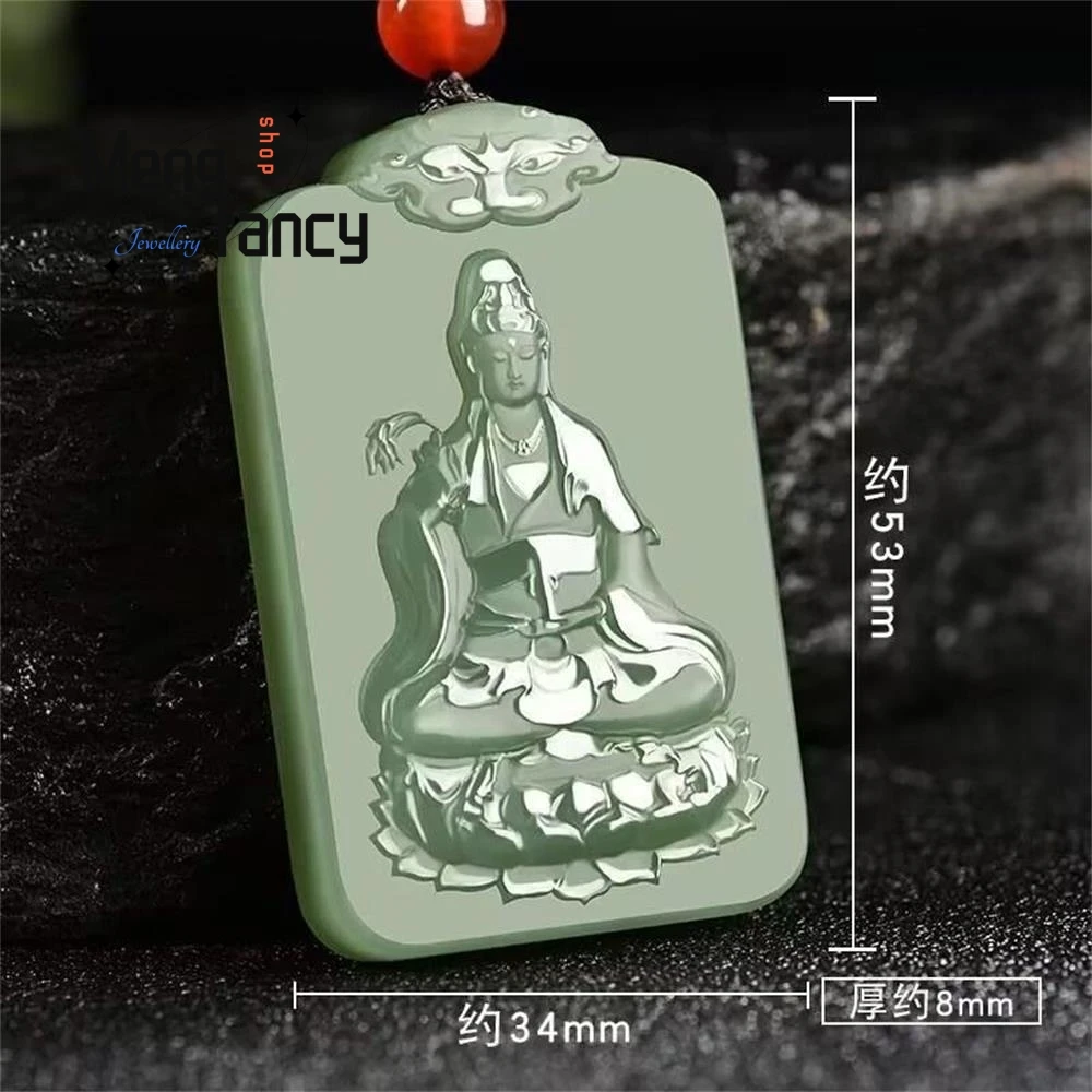 Natural Hetian Green Jade Guanyin Pendant Exquisite Elegant Simple High-grade Fashion Fine Jewelry Best Selling Buddhist Amulets