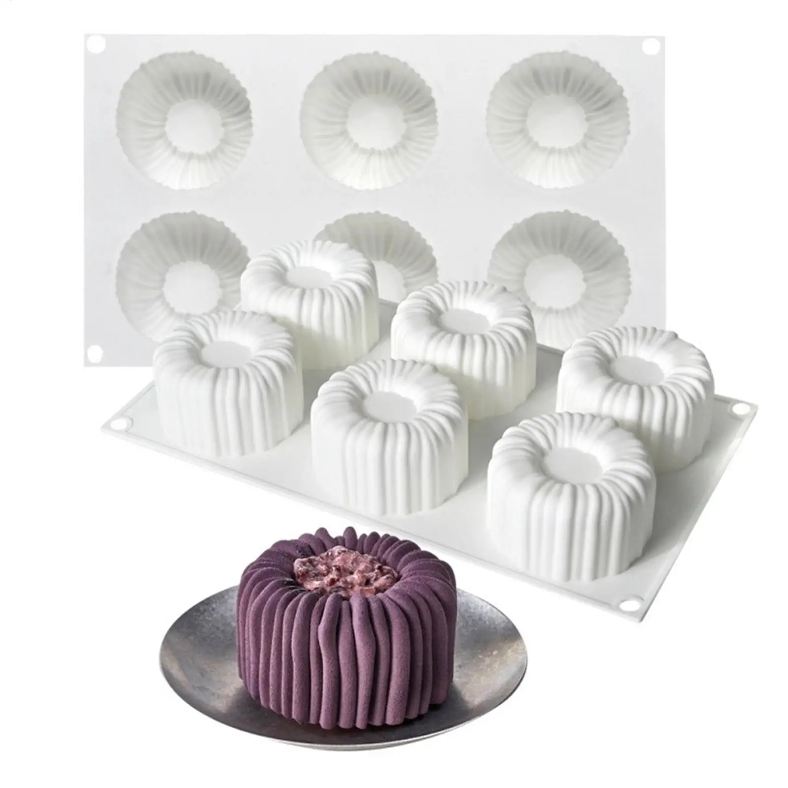 Moldes de silicona para pasteles, moldes para pudín resistentes al calor de 6 cavidades, moldes para postres franceses, para helado, brownie, pudín, dulces