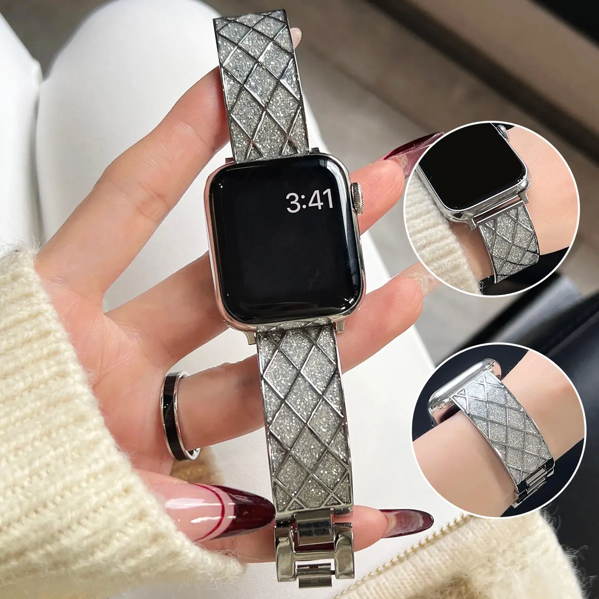 Flash Sand Metal strap for Apple Watch Ultra 49mm strap 42mm 38mm321 Women\'s Fashion for iwatch Series 45mm 41mm987 44mm 40mm654