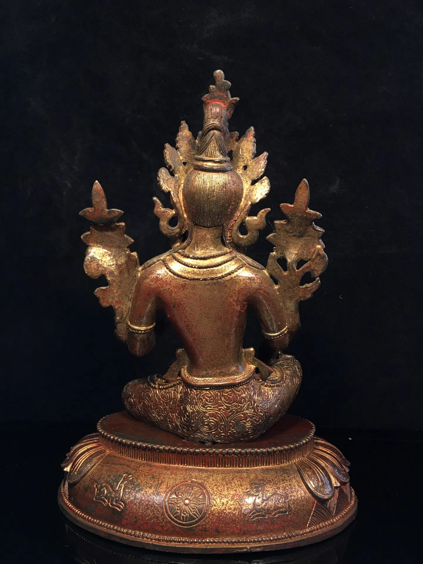 10 "مجموعة معبد التبت البرونزية القديمة الزنجفر الطين الذهب الأخضر تارا بوديساتفا لوتس منصة قاعة العبادة تاون هاوس