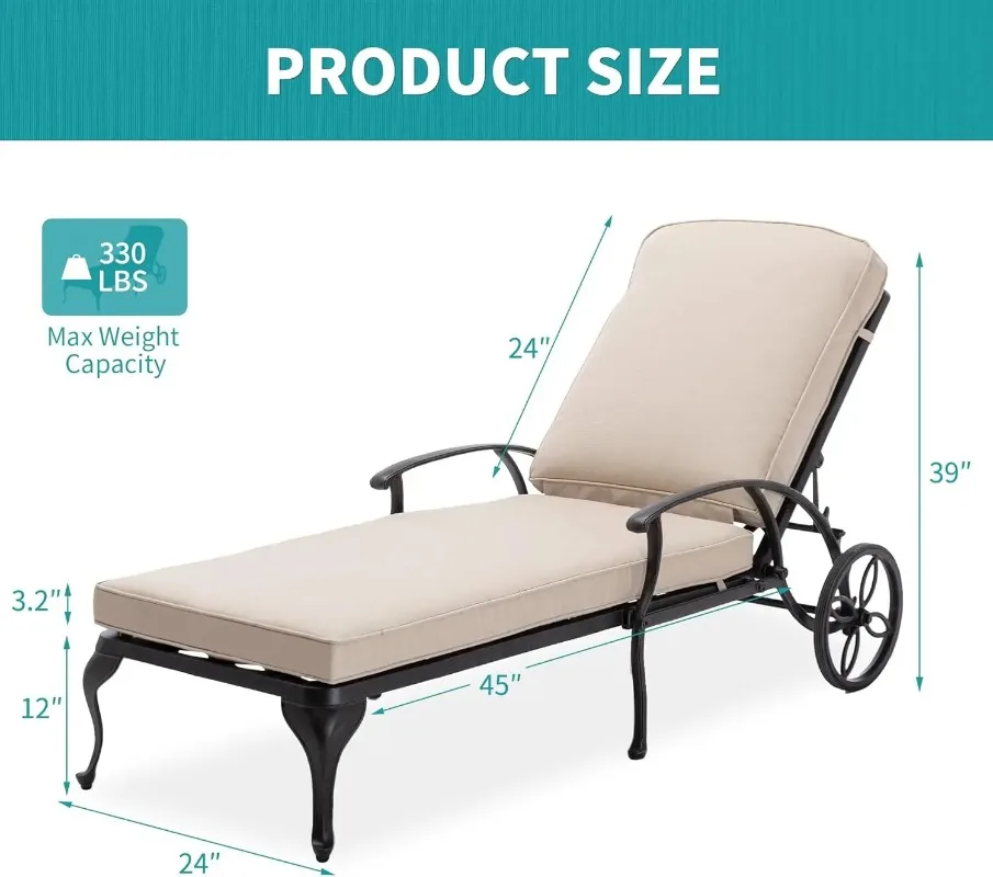 

Шезлонг для отдыха на открытом воздухе — набор из 2 стульев для бассейна с подушкой из литого алюминия, водонепроницаемый шезлонг с колесами