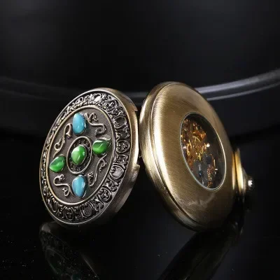 Nuovo classico nero Steampunk scheletro meccanico orologio da tasca collana tasca e Fob orologi catena orologio maschile