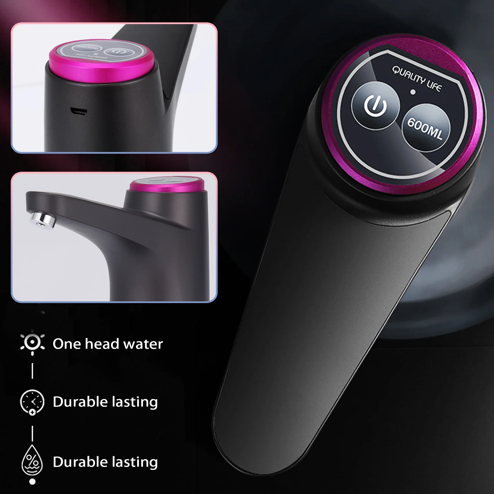 HOT Electric Water Bottle Pump with Base USB Water Dispenser Portable Automatic Water Pump Bucket Bottle Dispenser-Dark Gray