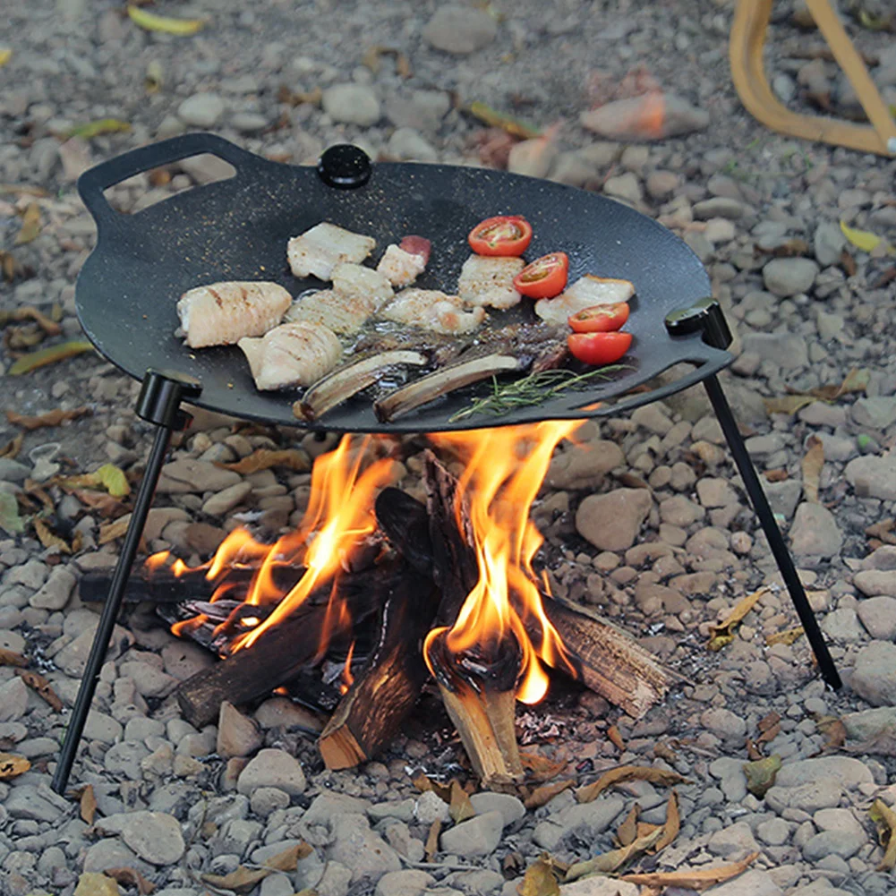 

Barbecue Tray Bracket Korean Round Baking Tray Non Stick Pot Portable Multifunctional Barbecue Pot Adjustable Tray Support Chain