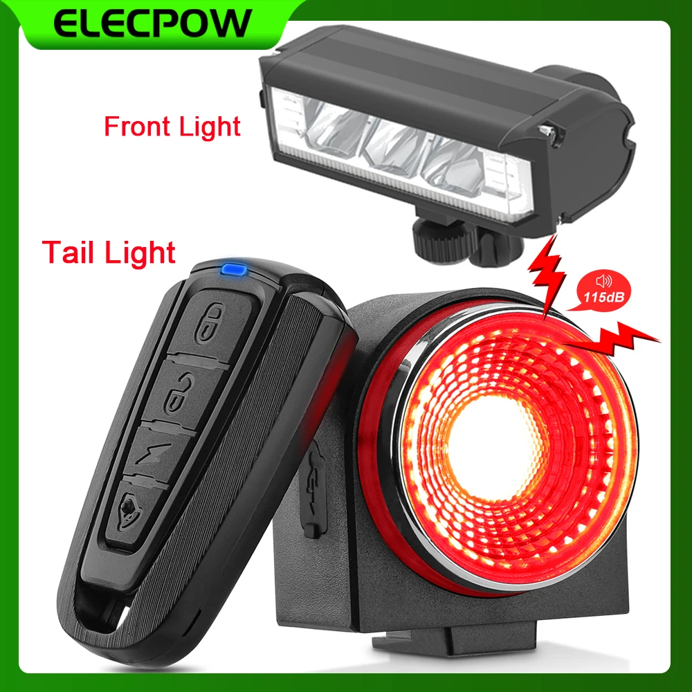 bicicleta taillight alarme bicicleta luz dianteira impermeavel recarregavel controle remoto elecpow a8pro 01