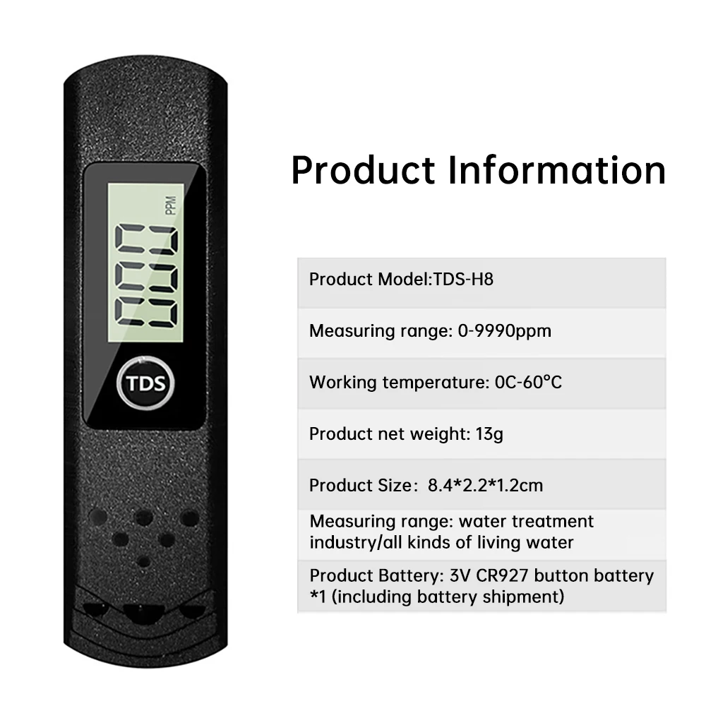 Tds-H8 Portable TDS Water Quality Detection Pen Lcd Screen Low Power Consumption Water Quality Detector 0-9990ppm