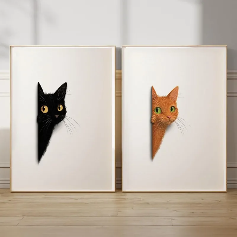 Funny Peeking Cat Poster Modern Minimalist Cute Curious Pet Canvas Painting Wall Art Bathroom Bedroom Home Decor Cat Lover Gift