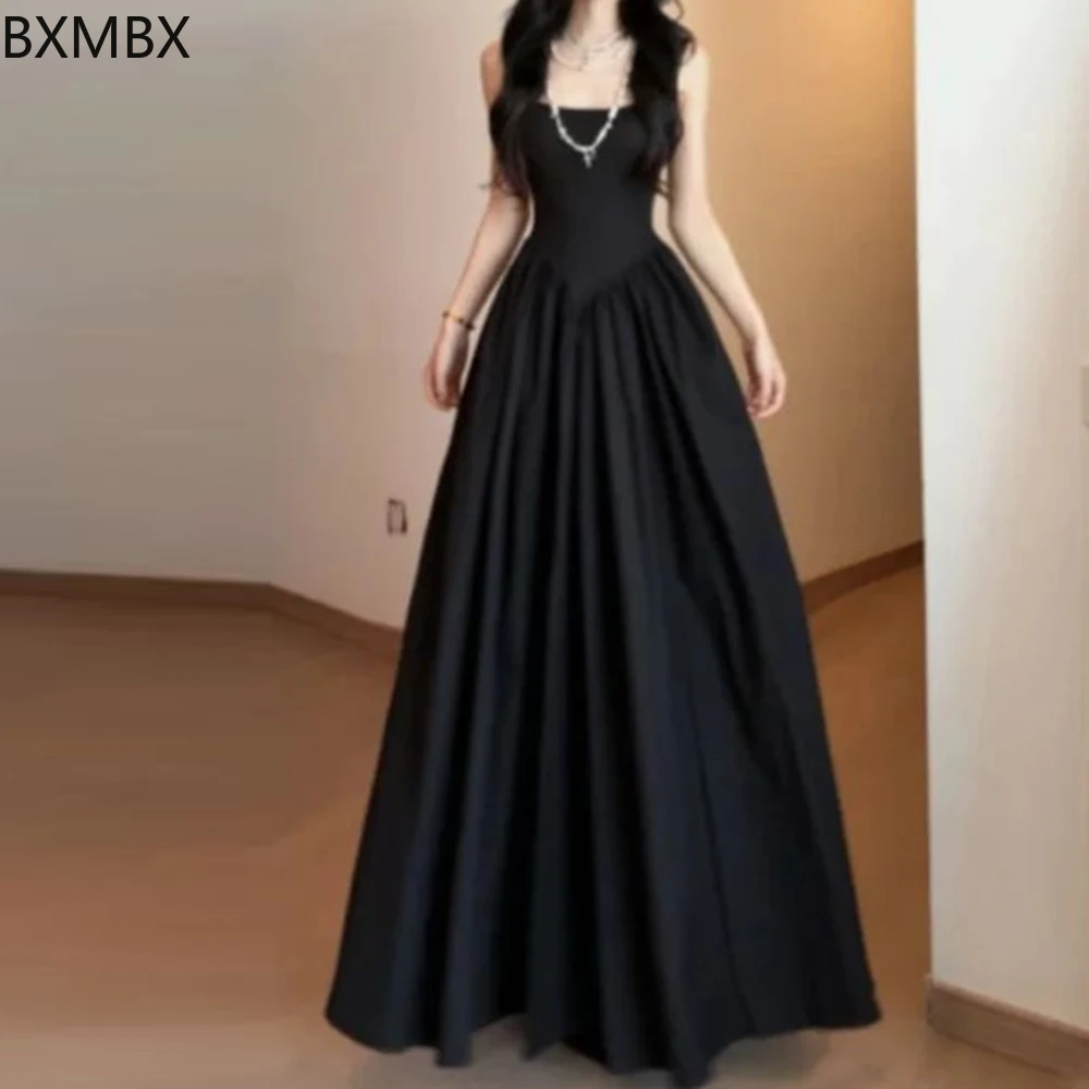 

Black Korean suspender dress for women's summer thin 2025 new ballet style hips and thin a-word long dress