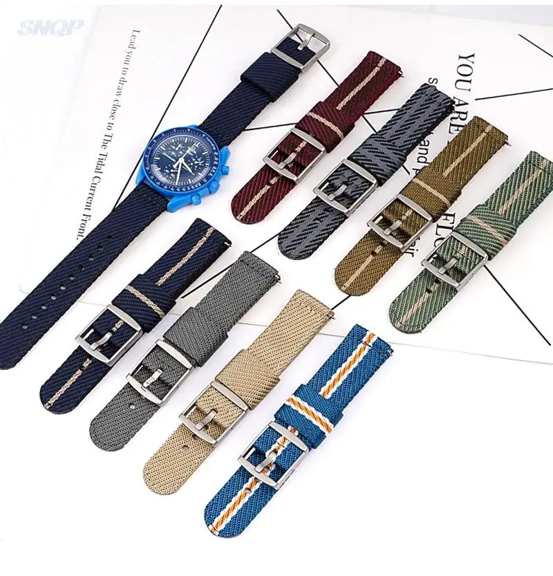 المنسوجة النايلون حزام 20mm الرياضة الإفراج السريع الرجال النساء الفولاذ المقاوم للصدأ دبوس مشبك حزام (استيك) ساعة مقاوم للماء قماش سوار المعصم