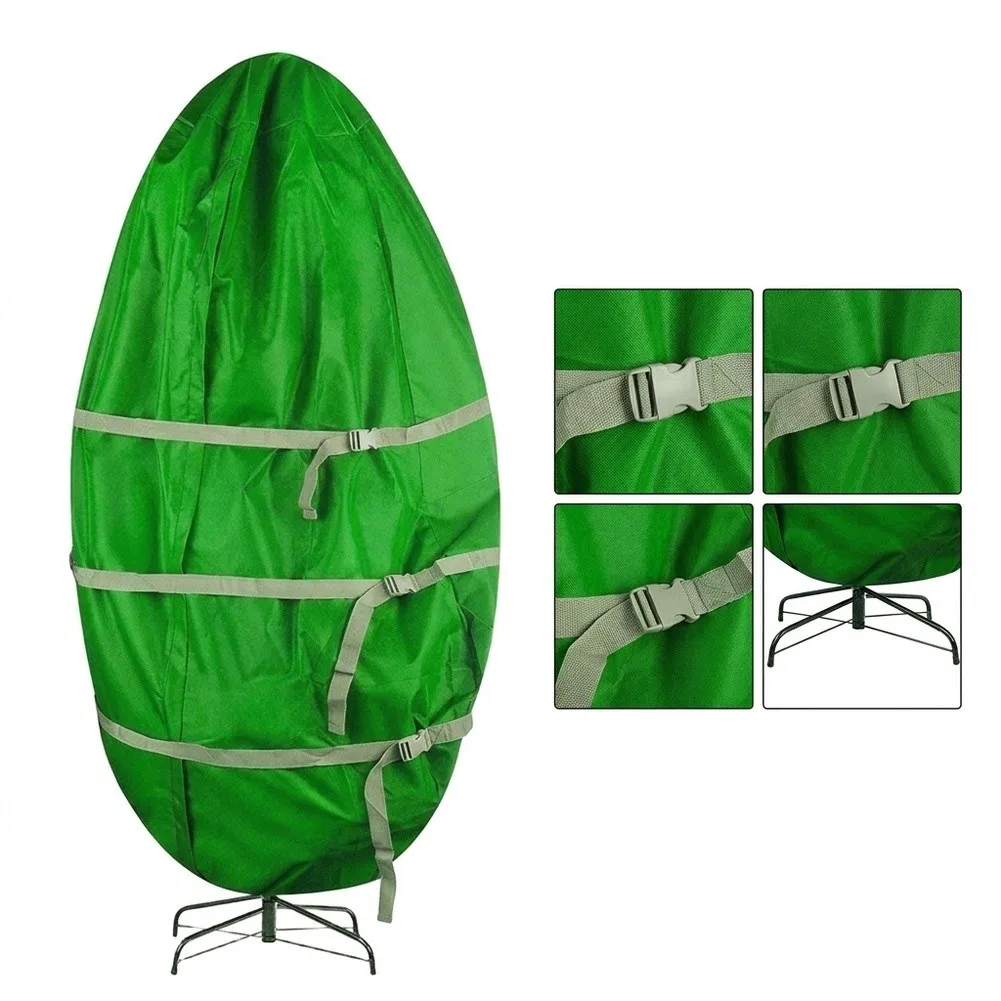 Green Oxford Cloth Upright Christmas Tree Storage Bag With Adjustable Straps Dust For Proof Cover For 6-9FT Holiday Decoration