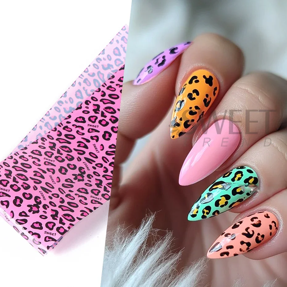 10 pçs colorido leopardo impressão folha de transferência de unhas pele de tigre zebra animal selvagem listra céu estrelado papel inverno estilo sexy manicure
