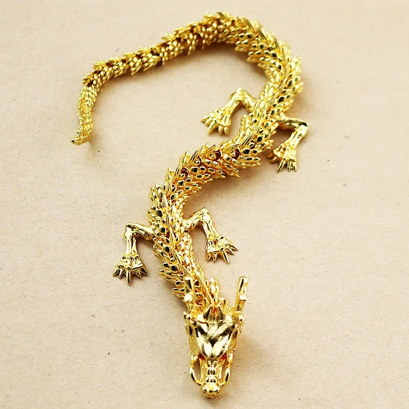 Five Claw Golden Dragon Ornaments Movable Handlebar Pieces for Wealth Chinese Loong Home Furnishing Office Desktop Decoration