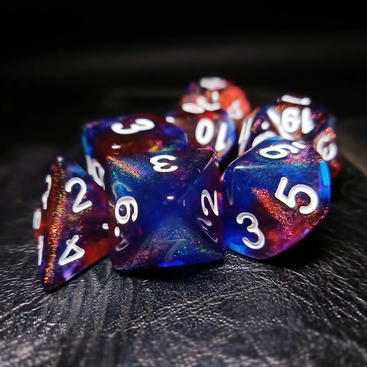 7Pcs/Set Blue Red Transparent Starry Sky Galaxy Dice D&D COC Dice D4 D6 D8 D10 D% D12 D20 Table Games DND RPG Dice Set