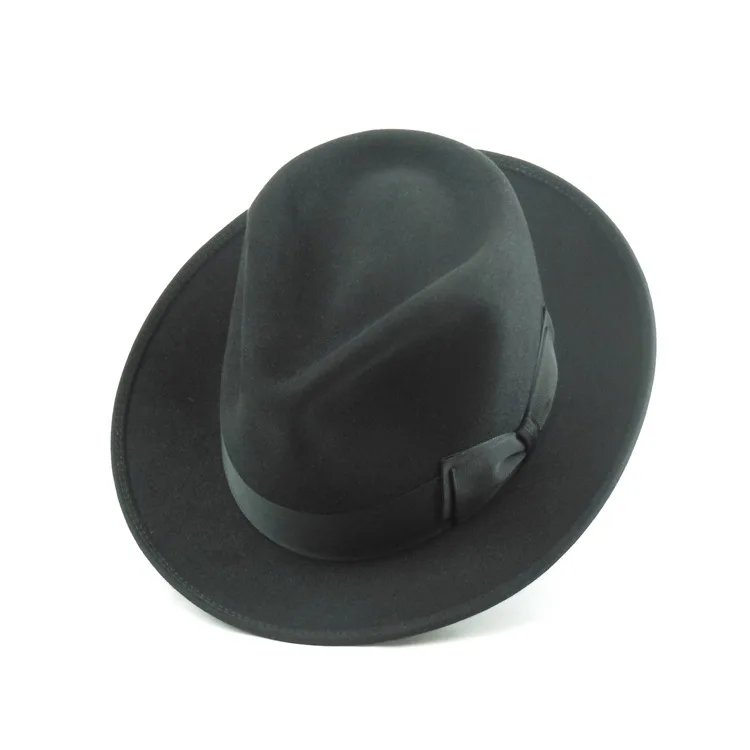 

High-Quality Retro-Style Sheep Wool Hat Solid Color Sheepskin Felt Hat Pure Wool Felt Hat with Ribbon Decoration