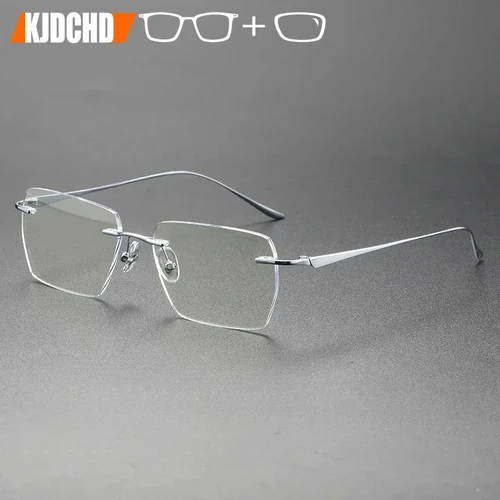KJDCHD gafas graduadas personalizadas para hombre, montura de titanio, fotocromáticas sin montura, antiluz azul, lentes para miopía e hipermetropía