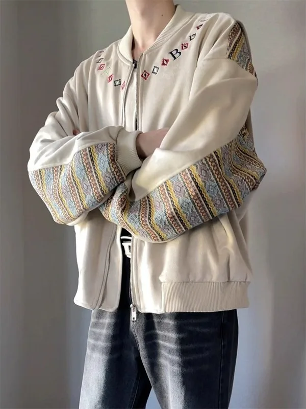 

American Chic Ethnic Sle Baseball Jaet Men's Early Spring Autumn New Design Loose Fit Sweatirt Outerwear