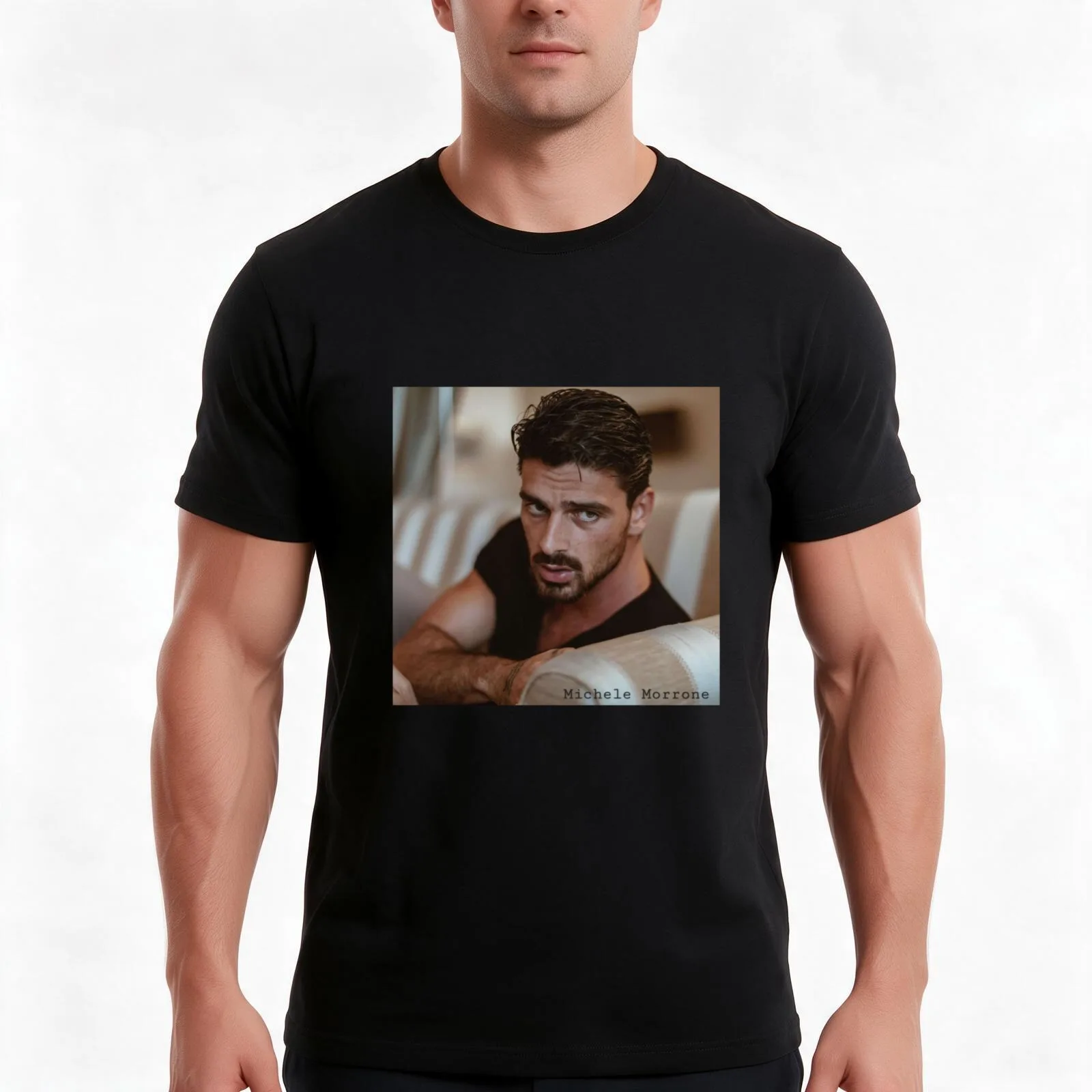 Michele Morrone T-Shirt, Summer Casual Cotton Tee, Oversized Streetwear Tops, Vintage Graphic Print, Loose Fit Short Sleeve