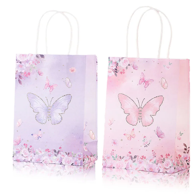 Butterfly Candy Bags Pink And Purple Goodie Bags For Girl Birthday Party Supplies Bags Baby Shower Decoration Supplies