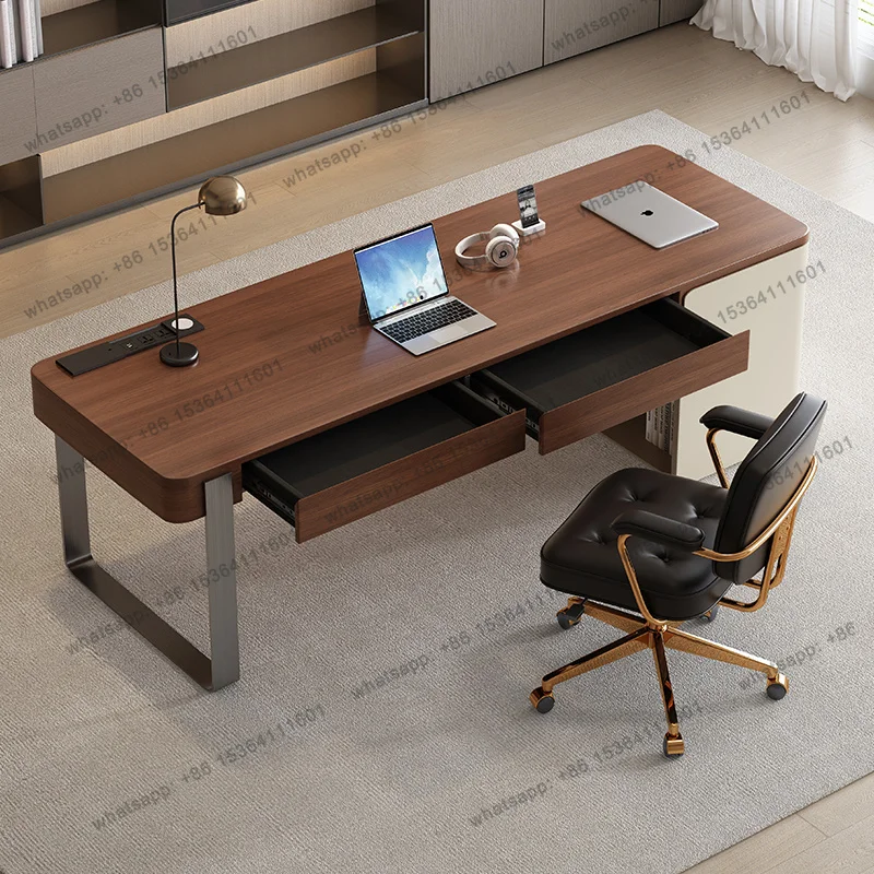 FG Italy Solid Wooden Office Desk Design High Sence Light Luxury Office Desk Vintage Fashionable Office Furniture Bureau XYOD