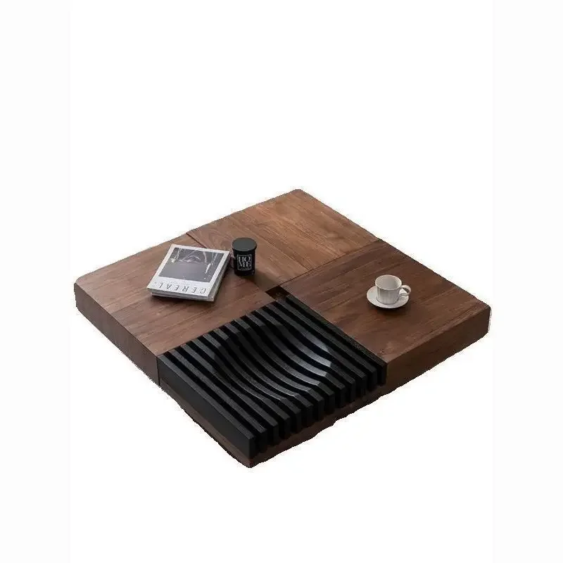 

North American black walnut coffee table, Nordic modern simple living room storage square solid wood coffee table, TV cabinet