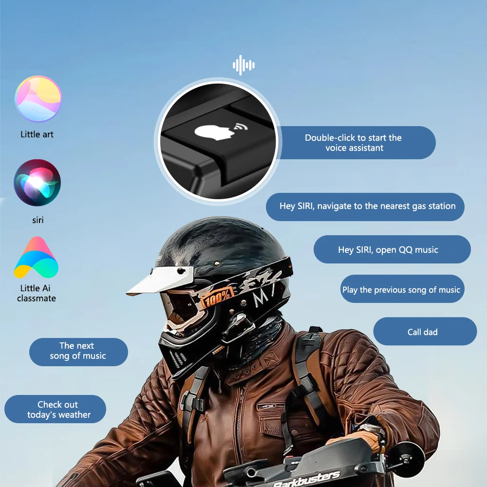 C10 Motorcycle Helmet Bluetooth Headset BT5.4 Handsfree Call Wireless Noise Reduction 2‑Person Intercom Headphone with RGB Light