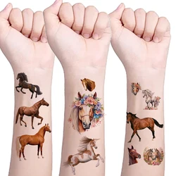 Tatuajes temporales de caballo para niños, tatuajes falsos impermeables, pegatina Floral de caballo, tatuajes de animales para suministros de fiesta de vaquero occidental