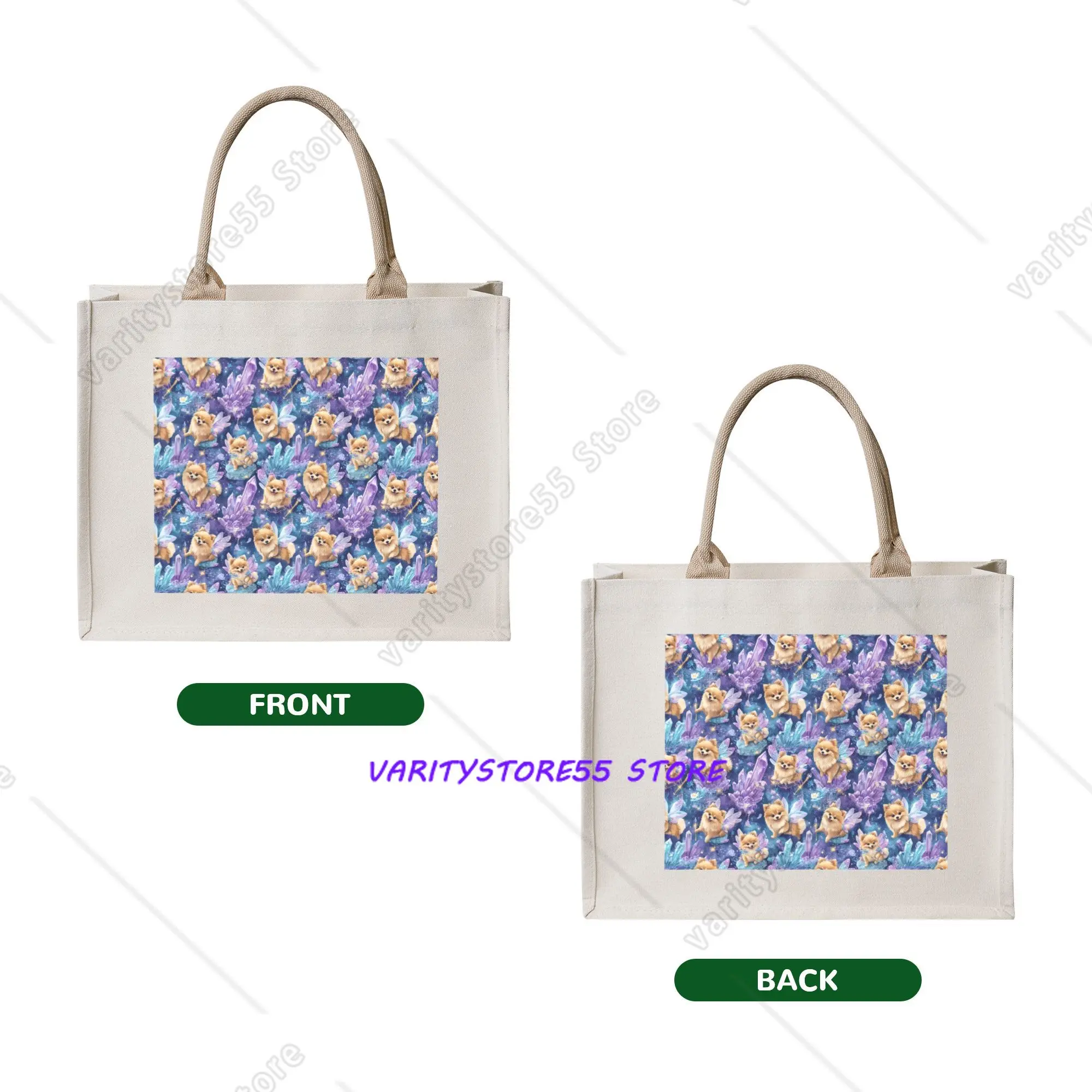 Recycling  Aesthetic Pomeranian Shopping Bag Women Tote Bag Portable Dog Lover   Grocery Shopper Bags