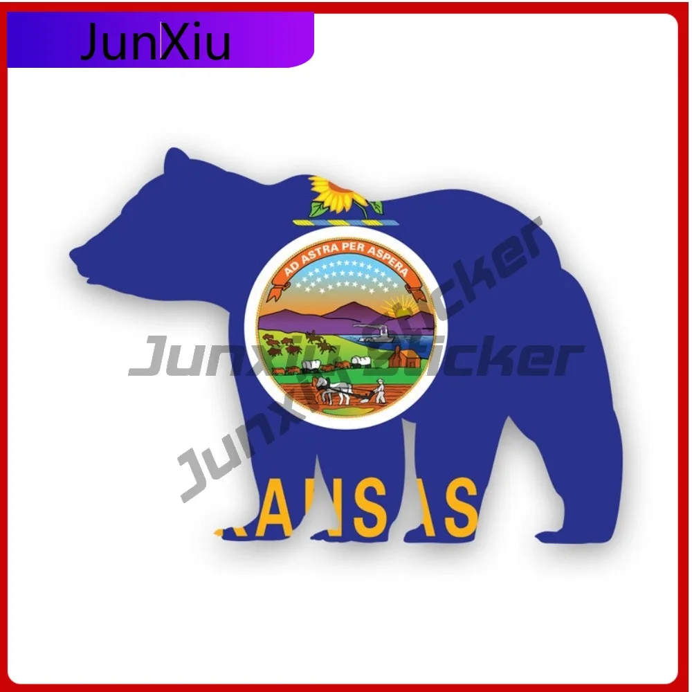 

Флаг штата Канзас с изображением медведя, устойчивый к атмосферным воздействиям и царапинам, для окон мотоциклов, грузовиков, автомобилей, не оставляет следов, легко наносится, наклейка в стиле аниме