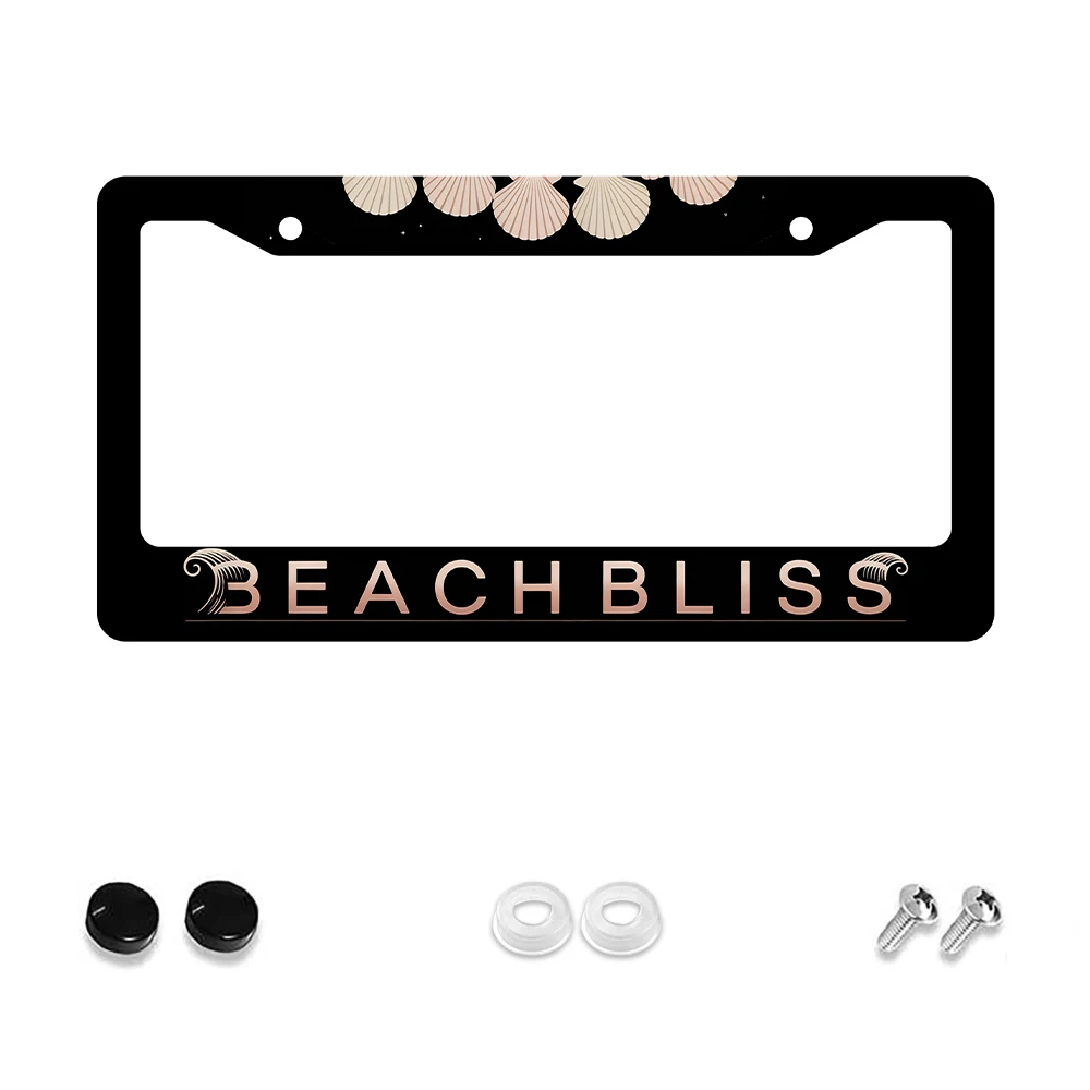 

1pc Black Aluminum 2-Hole License Plate Frame with Seashell Pattern, 6x12 Inches, Includes Screw Kit, Retro Novelty Car Decorat