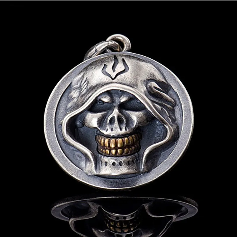 New 100% Real Solid S925 Silver Pendant for Men Dark Fashion Man Pendant  Hip Hop Rock Ghost Messenger Knight