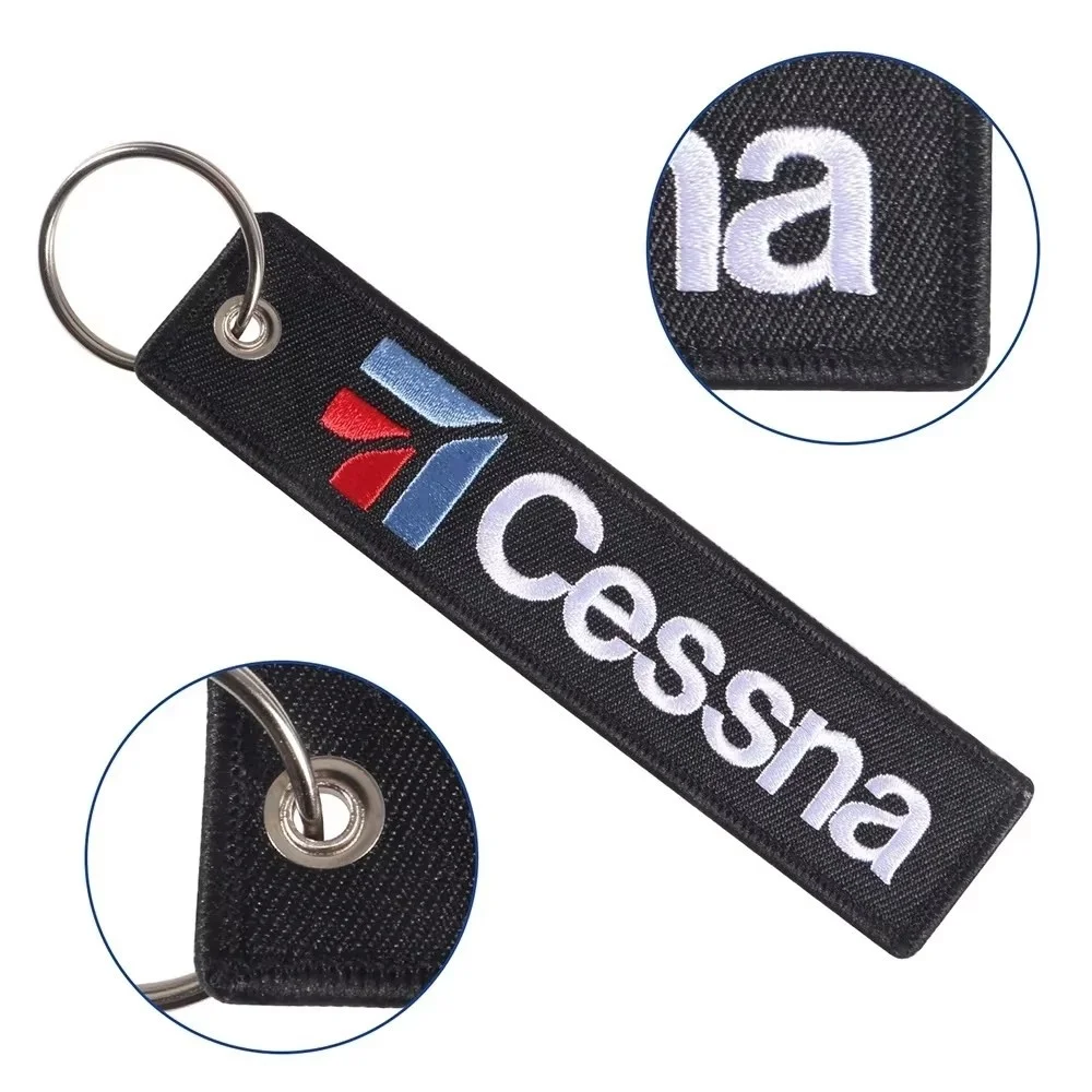4PCS Double-sided Text Embroidery Keychain CESSNA Aviation Flight Motorcycle and Car Keychains Accessories Backpack Luggage Tag view 5