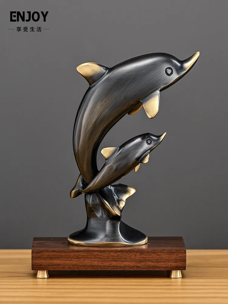 PYH pure copper dolphin ornament light luxury living room wine cabinet desktop decoration housewarming gift