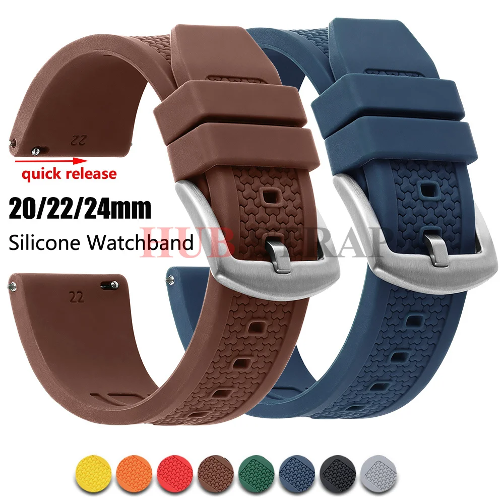 Quick Relase Silicone Rubber Watch Strap 20mm 22mm 24mm Sports Business Watchband Black Green Orange Blue Wristband Bracelets