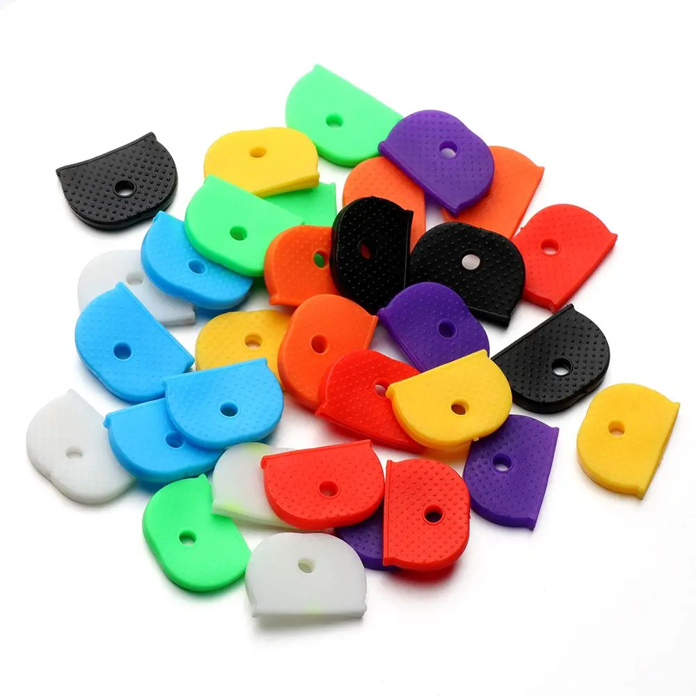 12/24/32pcs Elastic Silicone Organizer Tags Label Key Cap Covers Key Identifier Keyring Rings Topper Key Holder