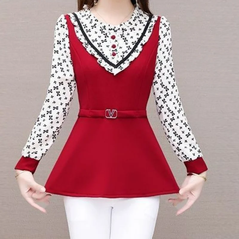 Korean Women Midi Long Sleeve T-shirt Spring Autumn New Elegant Fashion Female Clothing Slim Patchwork Long Sleeve Casual Tops