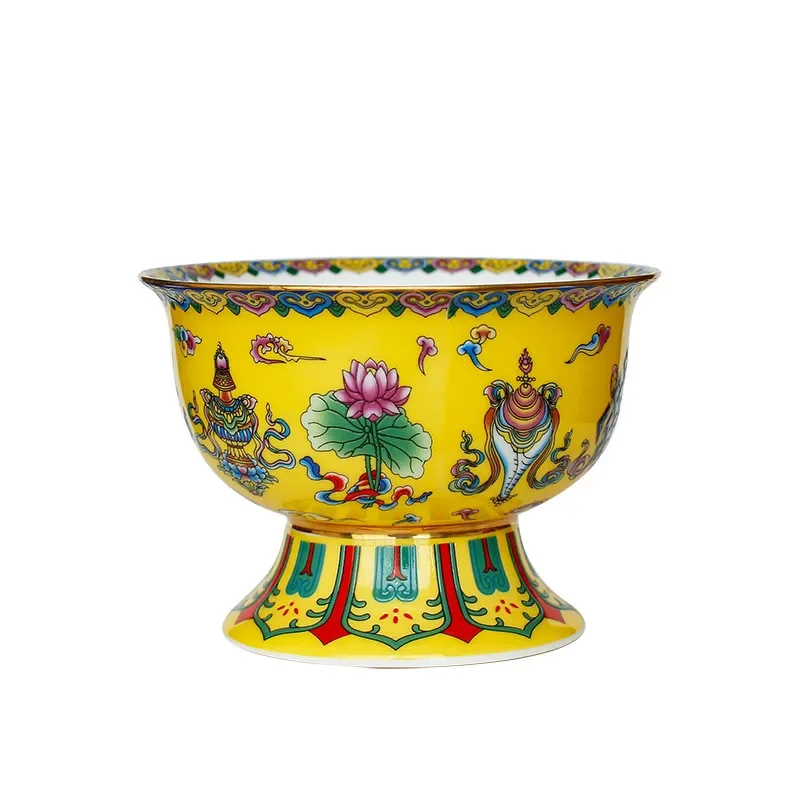 Chinese Ceramics High Bowl Buddha Hall Ornaments Home Creativity Snack Storage Bowl Traditional Buddhist Worship Supplies