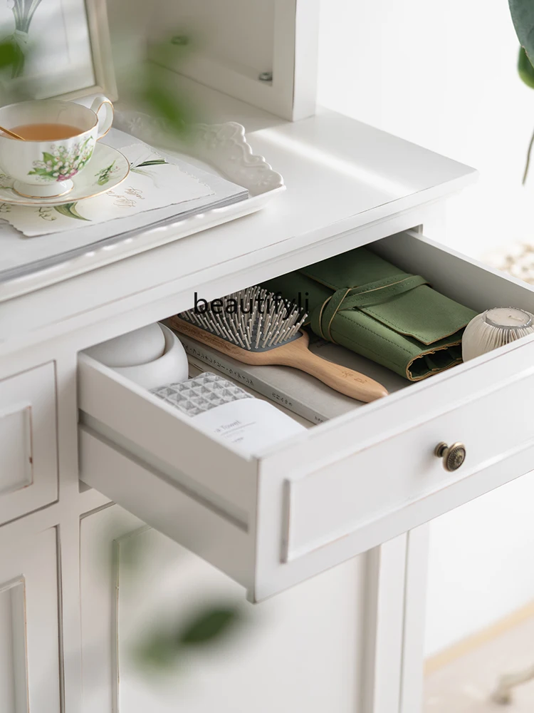 French High Cabinet White Sideboard Cabinet with Wine Cabinet Retro Affordable Luxury Locker Coffee Tea Cabinet