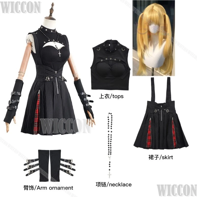 

MisaMisa Anime Death Coaplay Female Not Gothic Y2K Girl Black Dress Blonde Wig Jirai Kei Woman Carnival Halloween Cos Customized