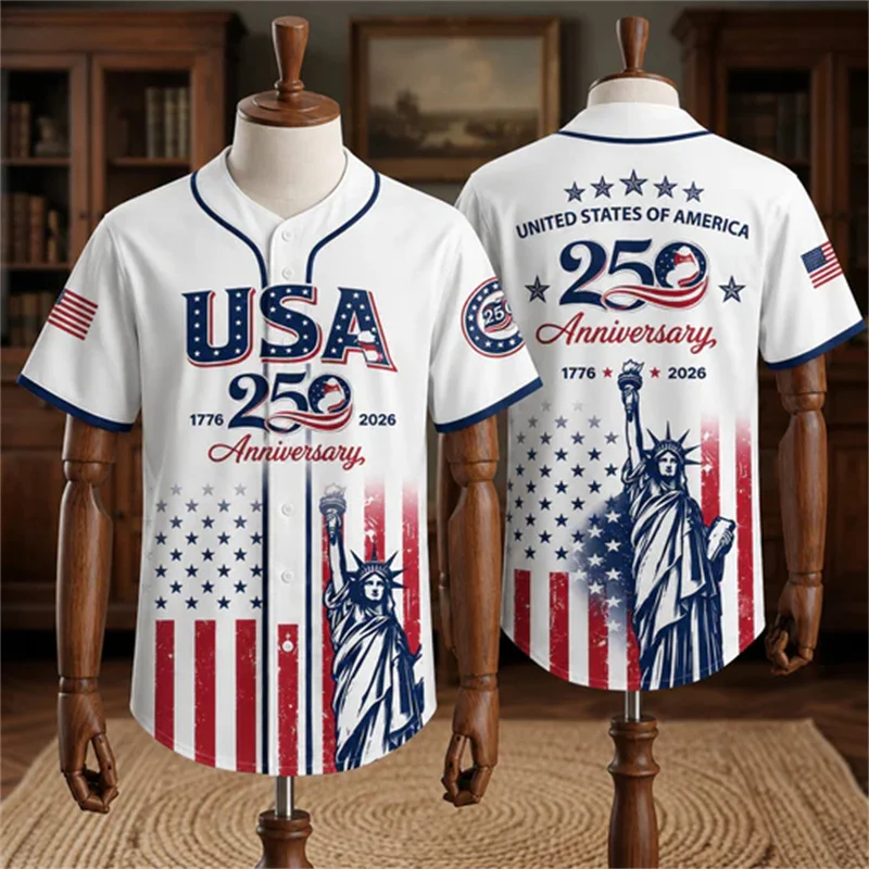 American 250th Anniversary 1776-2026 Baseball Jersey Men We The People Patriotic Print Short Sleeve Independence Day Casual Tops