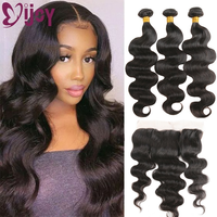 Body Wave Bundles With Frontal Brazilian Human Hair 3/4 Bundles With 13x4 Frontal Natural Color Human Hair Bundles With Frontal