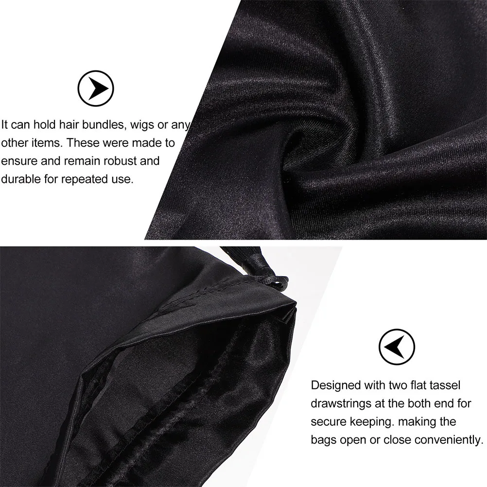 3Pcs Satin Bags Drawstring Hair Extensions Storage Pouch Travel Organizer Tassel Bag Drawstring Packaging Bag