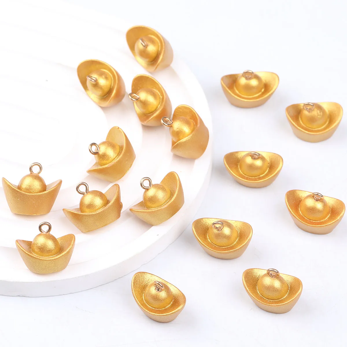 15/30pcs Gold Ingot Resin Charms 11*19mm Yuanbao Pendants For DIY Bracelet Necklace Hair Accessories Craft Making