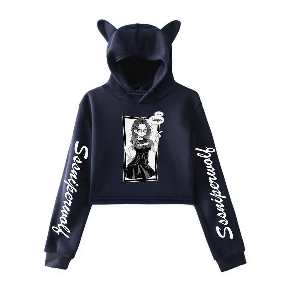 SssniperWolf That's Illegal Hoodie Vintage 90s Streetwear Hoodie Merch Hoodies Fashion Sweatshirts for Girls Cat Ear Crop women