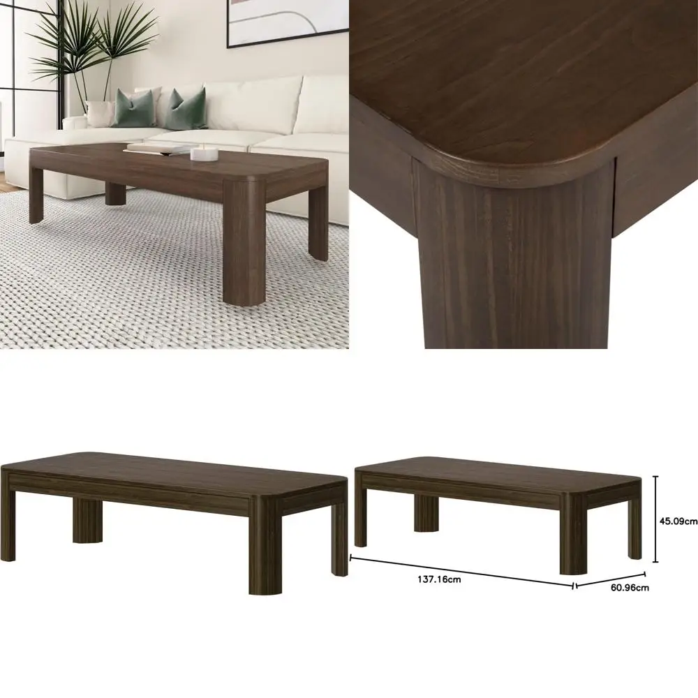 

Plank+Beam Modern Rounded Coffee Table, 54 Inch, Solid Wood Contemporary Center Table for Living Room, Rectangle Tea Table, Waln