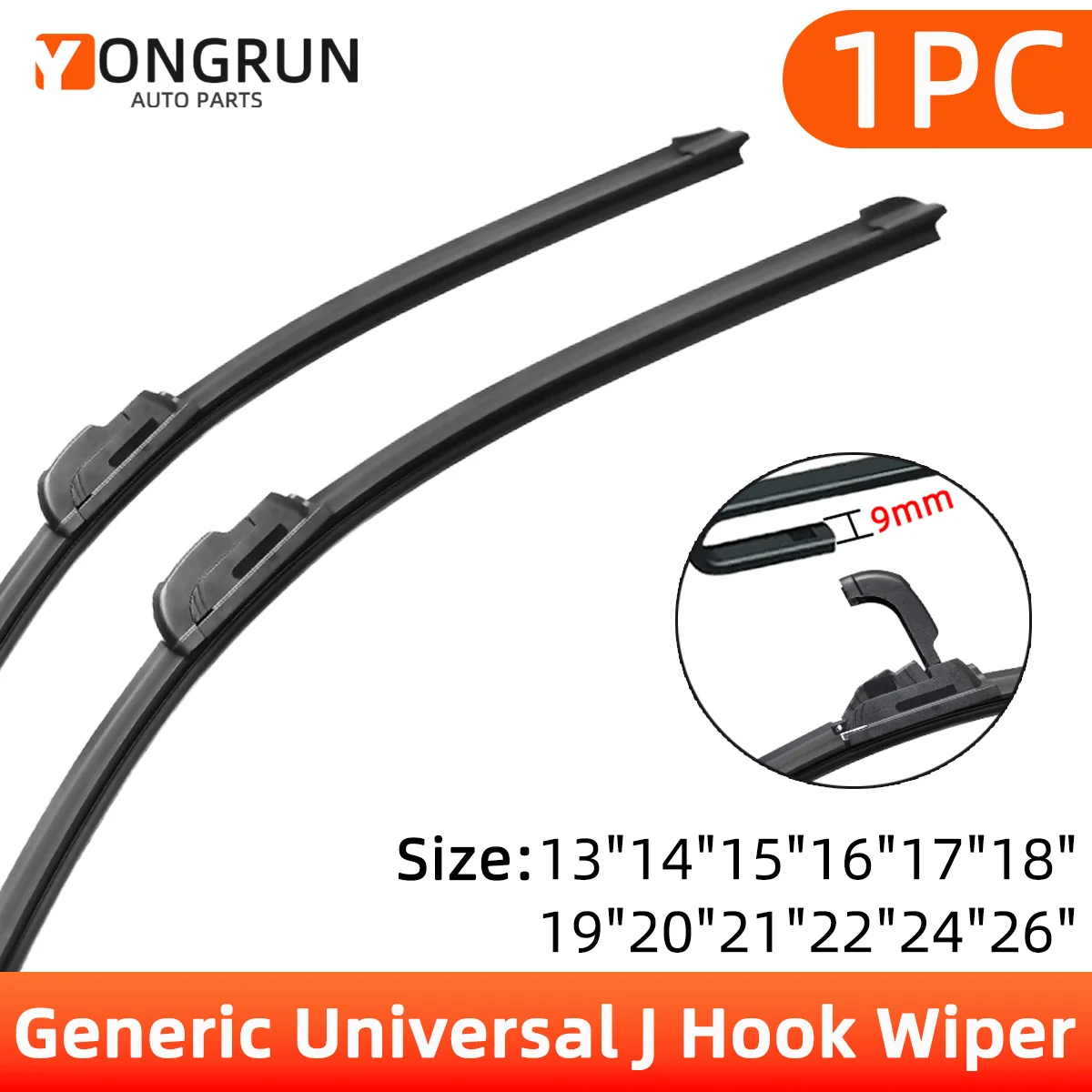 YONGRUN 1PC Wischerblatt Auto Scheibenwischerblatt Universal J-förmiger U-förmiger Haken13"14"15"16"17"18"19"20"21"22"24"26"Autoteile