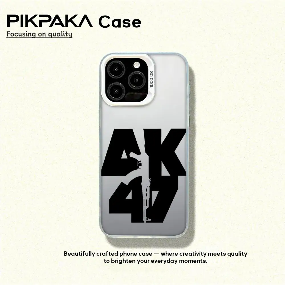 Etui na telefon iPhone 17 16 15 14 13 12 11 Pro Max z motywem karabinu AK-47, kolorowe, matowe, laserowe, aurora, odporne na wstrząsy.