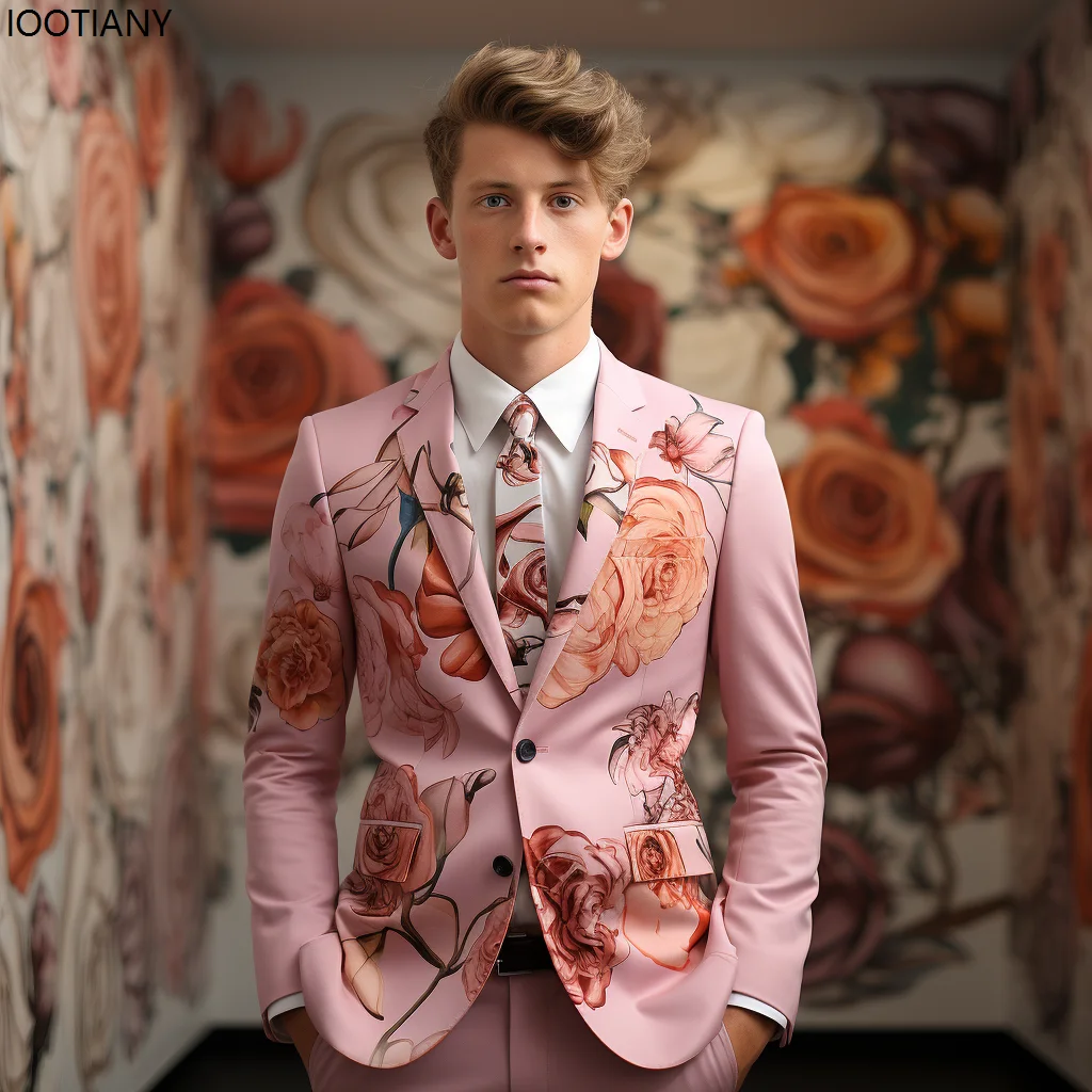 Colorful Flower Pattern Men Blazer Floral Elements 3D Printing Suit Jacket Business Casual Suit Top Carnival Party Jackets New