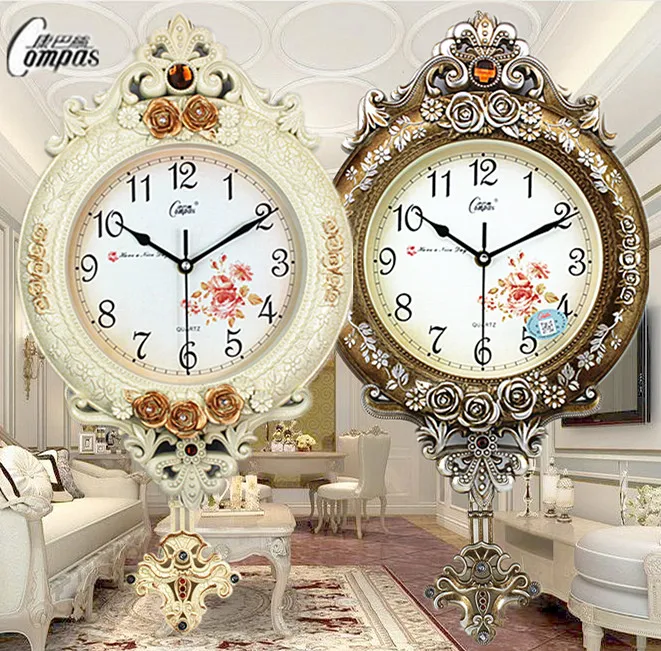 Silent Swing Large Wall Clock Vintage European Retro Shabby Chic Garden Art Decoration Living Room Horloge Murale Decor SC264