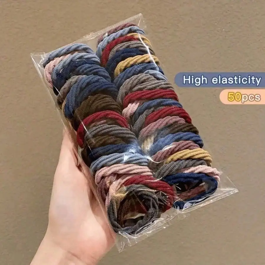 

50pcs Girls Mixed Color Minimalist Hair Ties Hair Accessories, Thick Elastic Non-Slip Ponytail Holders, Simple Fashion Colorful Hair Styling Accessories, High Elasticity Home Bathroom Decor Fall Decor Back To School